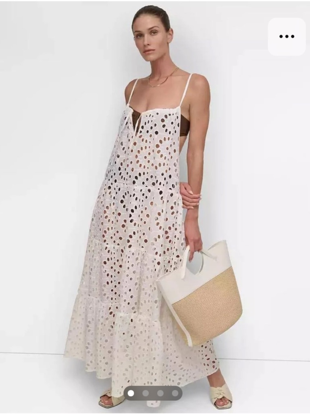 DKNY White Tiered Eyelet Maxi Cover-Up